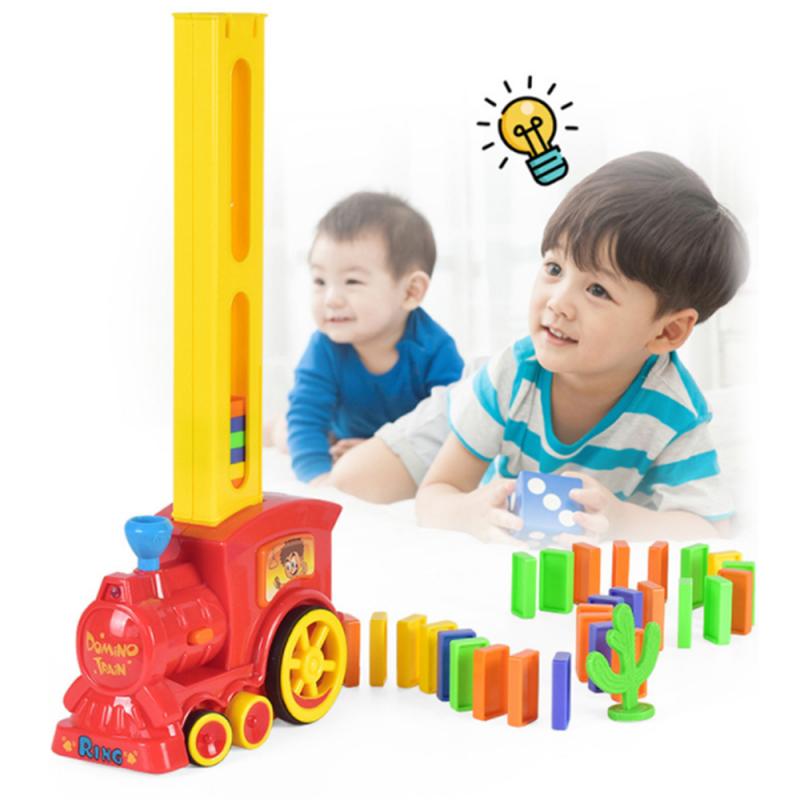 Tren dominó eléctrico, coche, modelo de vehículo, mágico, automático, configuración, coloridos juguetes de dominó de plástico