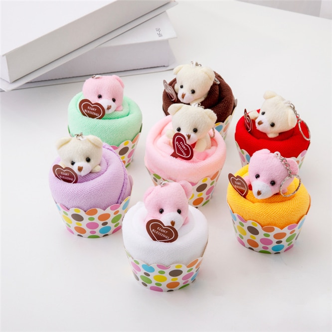 Toalla de cara con forma de pastel con oso encantador, Toalla de baño de fibra Natural ecológica, toalla de mano para bebé, de boda, 10 juegos