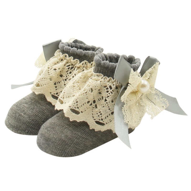 Bobora 1 paio di calzini di pizzo per ragazze primavera e autunno calzini per bambini in cotone Baby Princess Knee High Lace Sock Cotton: Gray