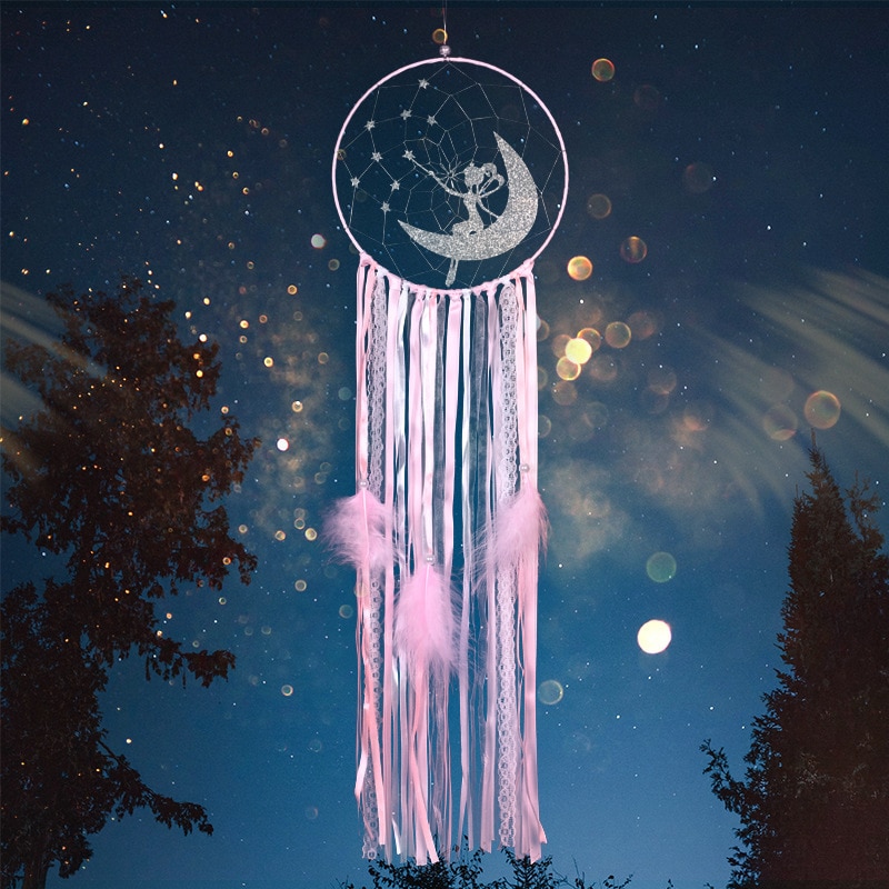 Lyserød drømmefanger måne engel dekoration udendørs værelse indretning baby dreng planteskole indretning til piger til børn nordisk stil soveværelse