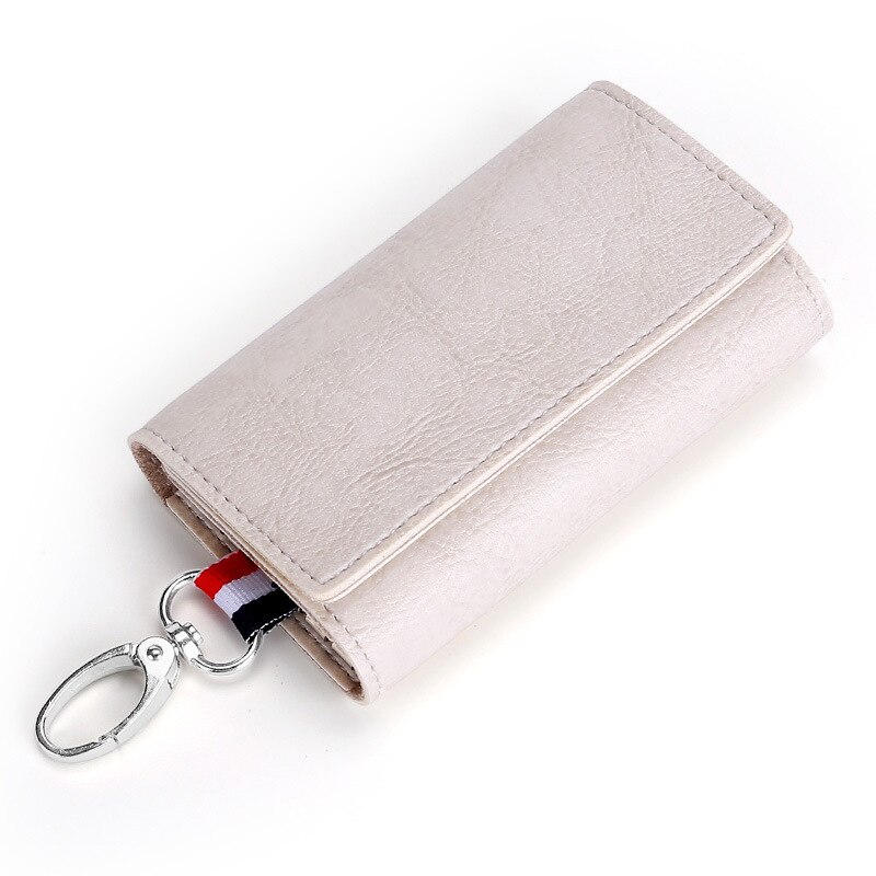 Sydgås mænd kvinder nøgle punge pu læder nøgleorganisator husholdere multifunktions nøgleetui med korttaske: Beige