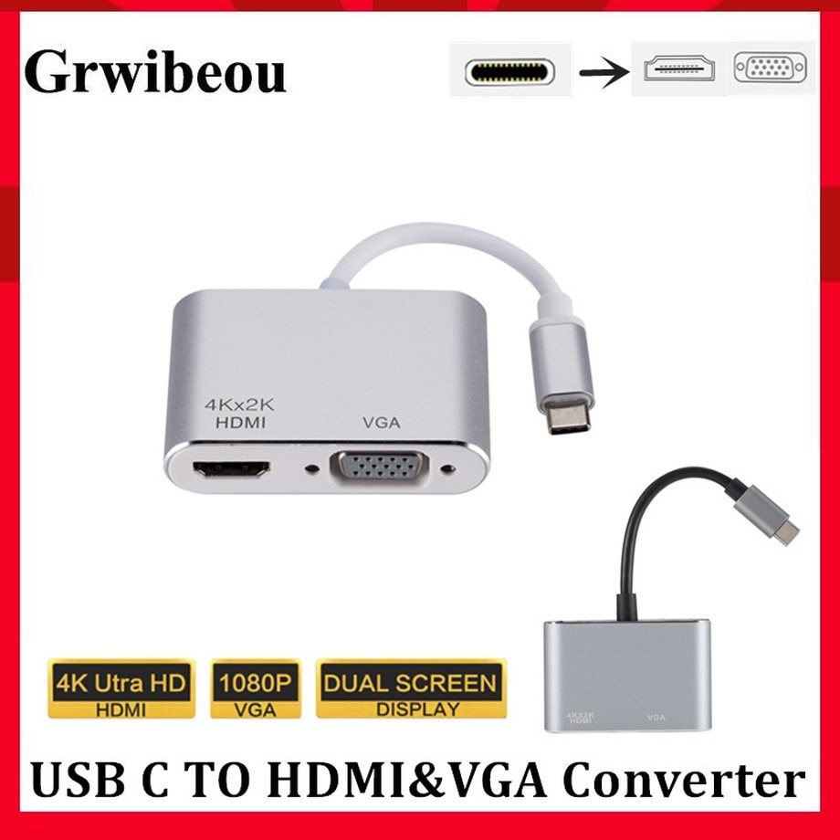 Grwibeou Usb Type C Naar Hdmi 4K 30 Hz Vga Adapter Usb 3.1 Type C USB-C Naar Vga En Hdmi video Converter Adapter Voor Macbook Pro