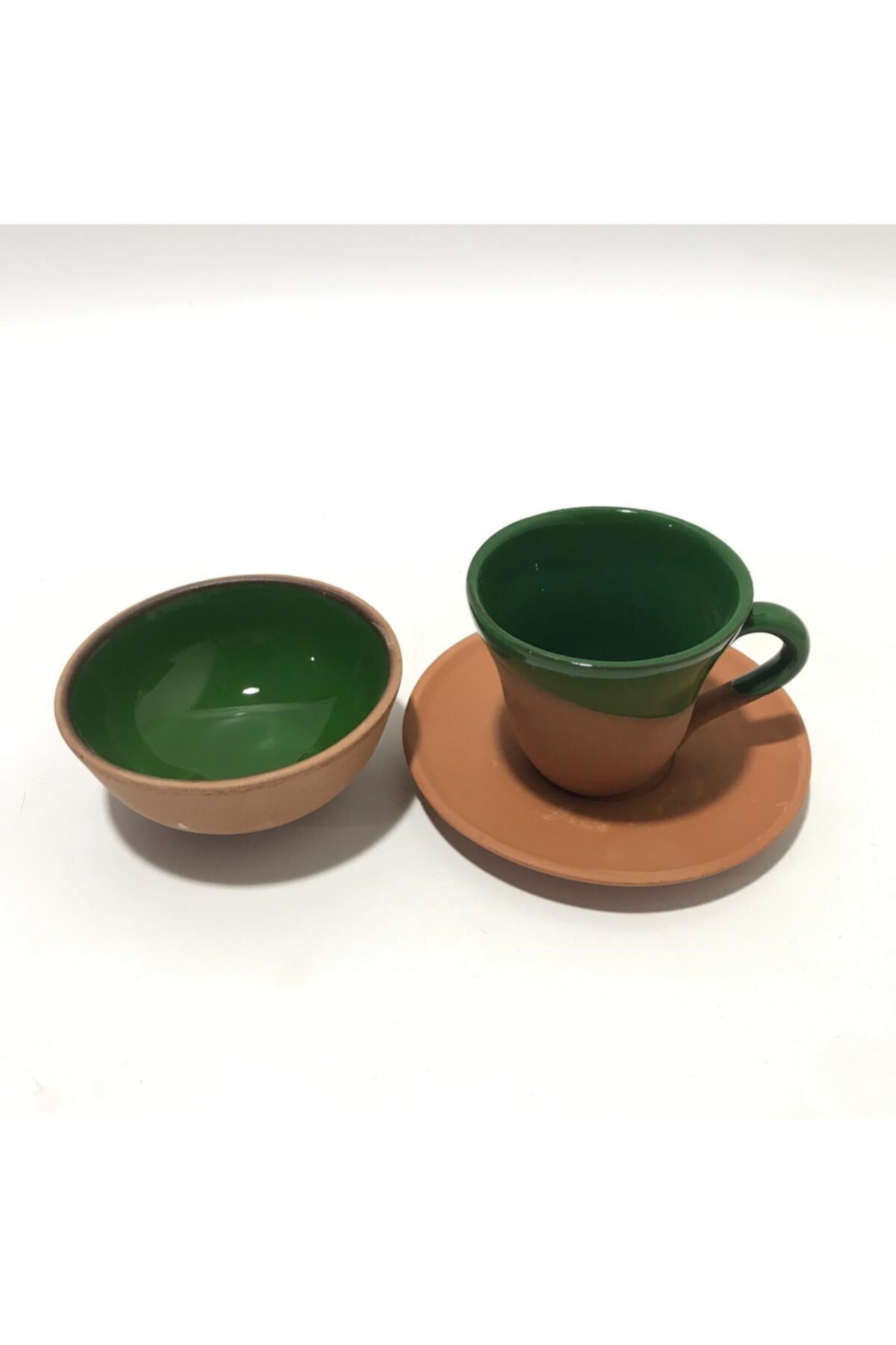 Handcraft Handmade Natural Earthenware Pottery Cup and Bowl Set Green