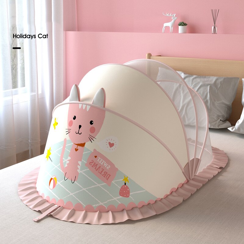 Baby Crib Netting Portable Foldable Baby Infant Bed Mosquito Play Tent Crib Sleeping Cushion Collapsible Portable Room Decor: Pink Small