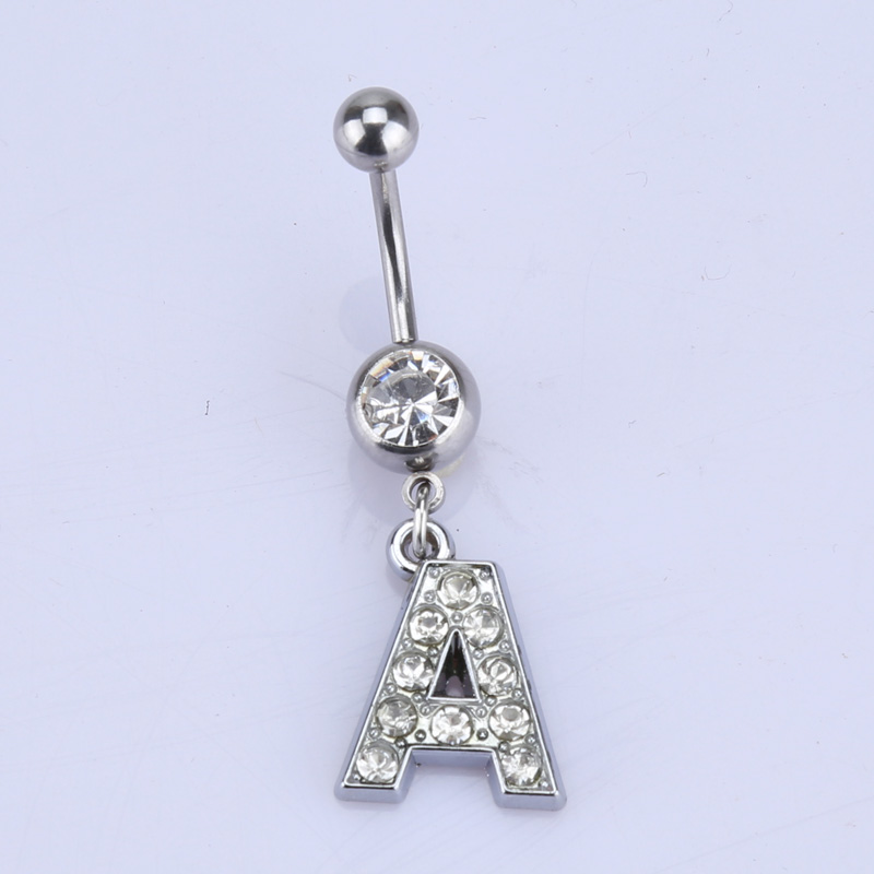 26 brief Een om M stijl Charmant Piercing Crystal Rhinestone Ingelegd Navel Navel Ring rvs sieraden: A