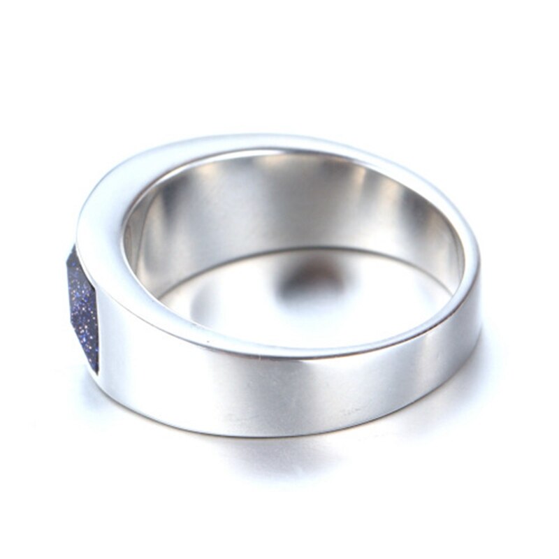 Doyubo herenringaccessoires van roestvrij staal met vierkante blauwe stenen, herenring met graveerlogo en naam  da141