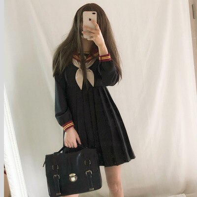 Japanese School Uniform Class Girl Maid Sailor Navy style Cosplay clothes Escolar Japones Costume Dolly Skirt Full dress: long sleeves / S