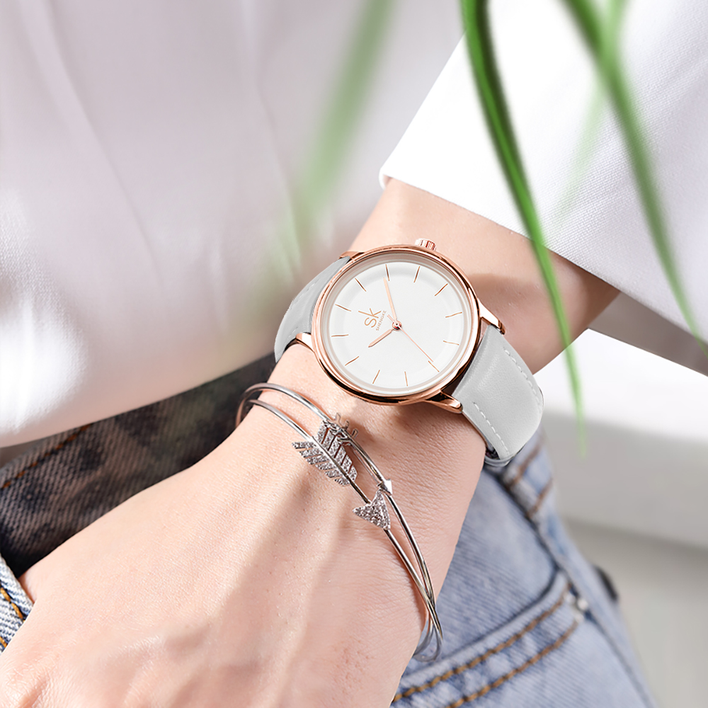 Shengke – montre-bracelet en cuir pour femmes, Simple, à la , à Quartz, étanche, pour filles