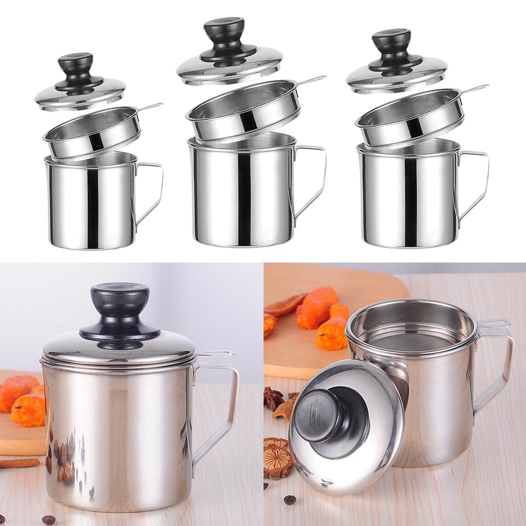 Oil pot Oil strainer pot Stainless steel Cooking oil storage Strainer container All 3 sizes