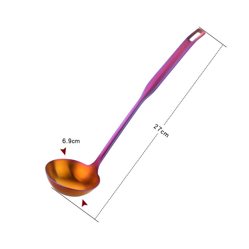 304 Stainless Steel Home Pot Soup Spoon Colander Tableware Long Handle Cooking Utensils Porridge Mixing Spoons Kitchen Ladle: 27cm Red Spoon