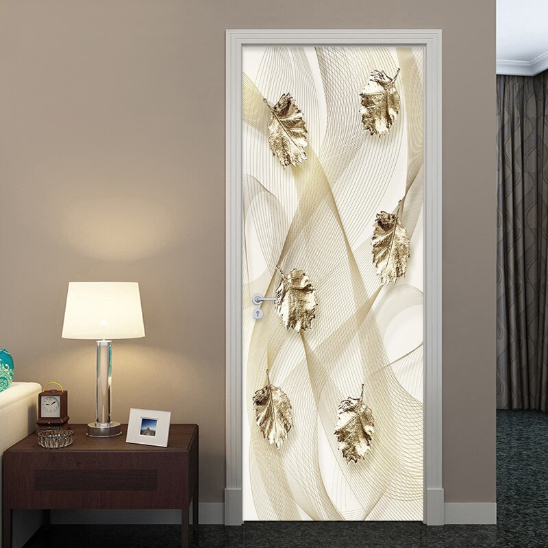 PVC Carta Da Parati 3D in Rilievo Foglie D'oro Porta etichetta Soggiorno telecamera Da Letto di auto-Adesivo Impermeabile di Lusso Complementi Arredo Casa Autoadesivo Della Parete