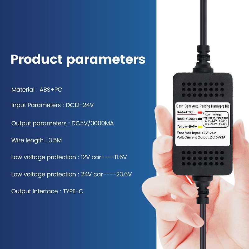 Cámara de salpicadero para coche 3A, 3,5 m, DVR, 12-24v, Kit de Cable duro, línea reductora, Mini/Micro/tipo C, interfaz USB, cargador, cámara Dashcam