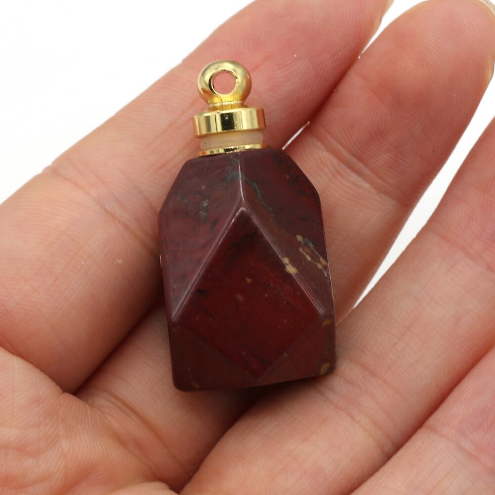 Natural Gem Stone Faceted Perfume Bottle Pendant Quartz Agates Essential Oil Diffuser Charms for Jewelry Making Necklace 25x37mm: Rainbow Red