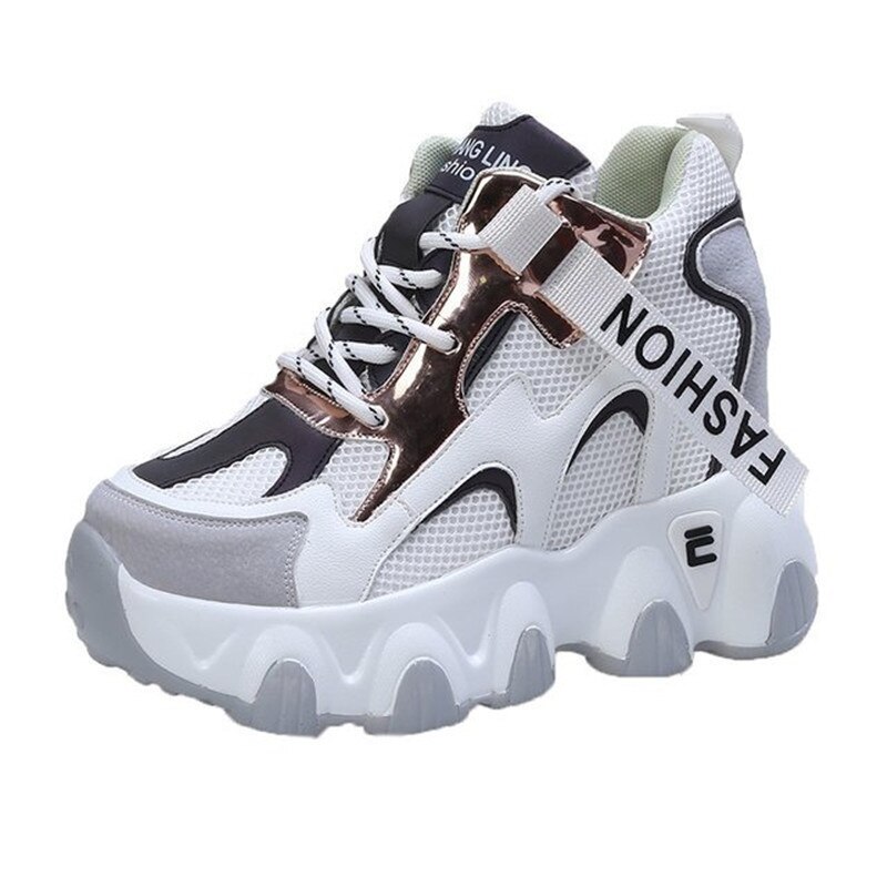 Women Platform Chunky Sneakers Mesh Designers Lace Up Shoes Woman Autumn 8cm High Vulcanized Shoes Ladies 34-39