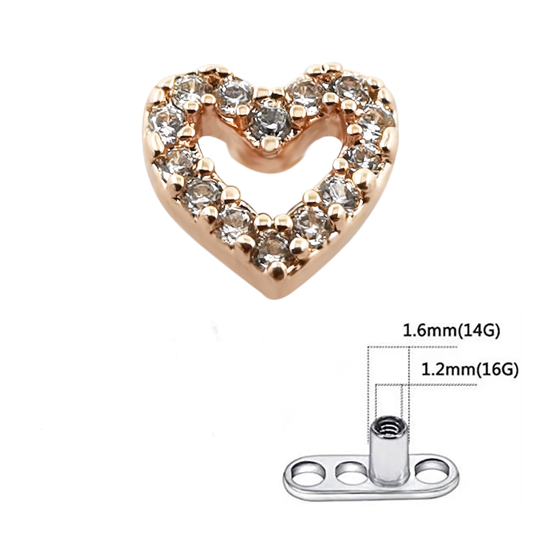 JHJT 1PC Heart Dermal Anchor Top with Titanium Base Micro Dermal Piercings CZ Skin Diver Surface Implants Sexy Jewelry