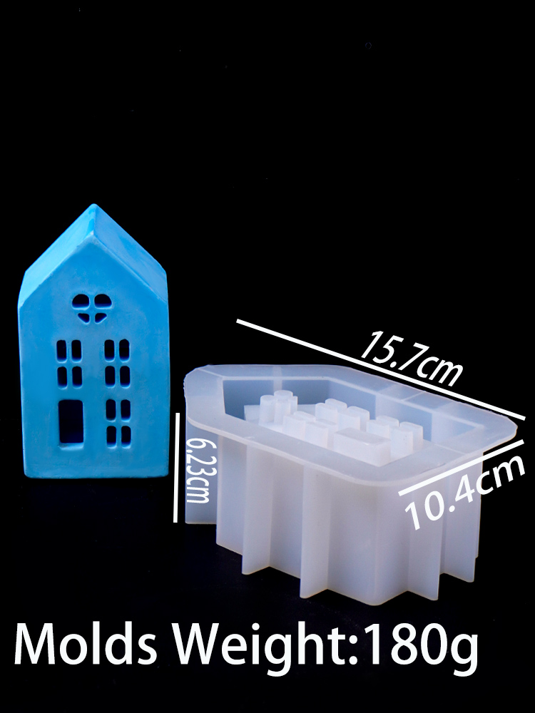 Huisontwerp Betonnen Kandelaar Siliconen Mal Diy Raam Huizen Theelicht Kaarshouder Cement Palaster Home Decor Ambachtelijke Mallen: Licht Geel