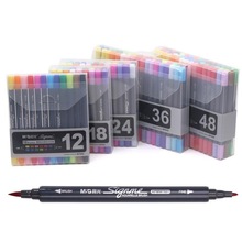 M & g 12/18/24/36/48 farver dual-tip akvarel kunst markører kunst til tegning pensel markør pen sæt farve skitse farvede penne