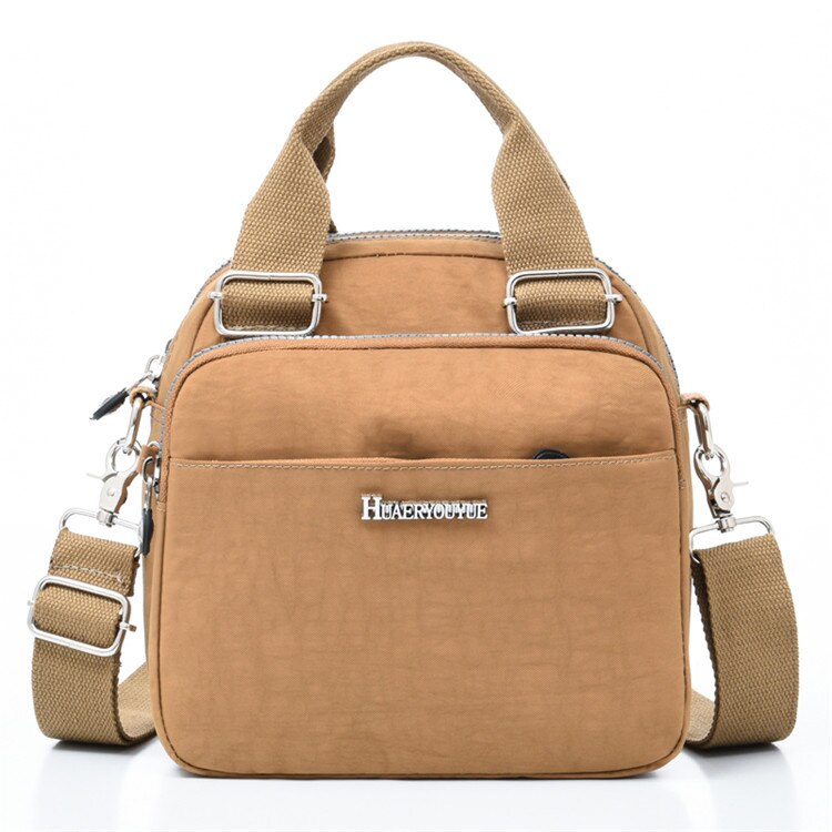 Multifunktions dametaske dobbelt skuldertaske vandtæt pige håndtasker kvindelige crossbody tasker nylon messenger tasker: Khaki