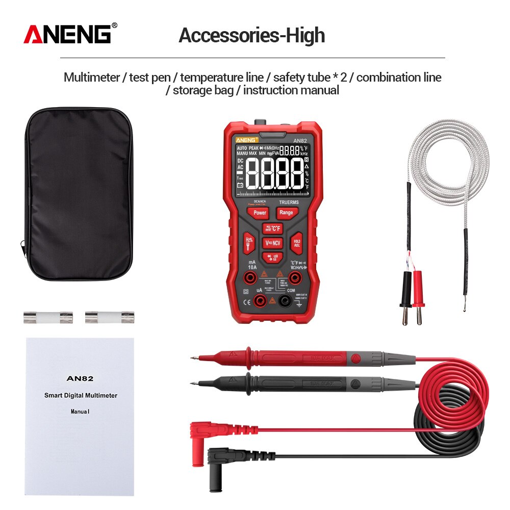 ANENG AN82 Digital Multimeter 9999 Tester DIY Transistor Capacitor NCV Testers True RMS Analog meter Multimetro: AN82 Red min