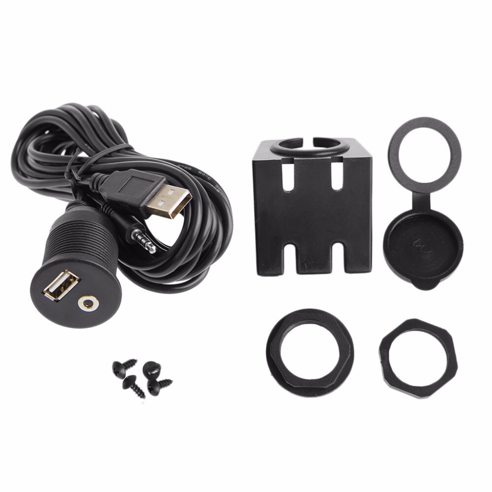 Car 2M 3.5mm Dashboard Flush Mount USB 2.0 AUX Socket Extension Lead Panel Cable