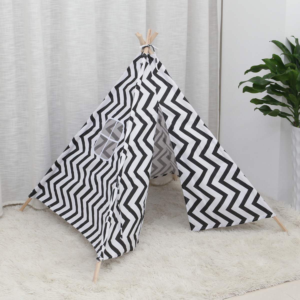 1.3M-1.6M Baby Tents Teepee Triangle Tent Kids Playhouse Cotton Canvas Pretend Play Tent Decoration Game House Boy Girls: Stripe / 1.3M