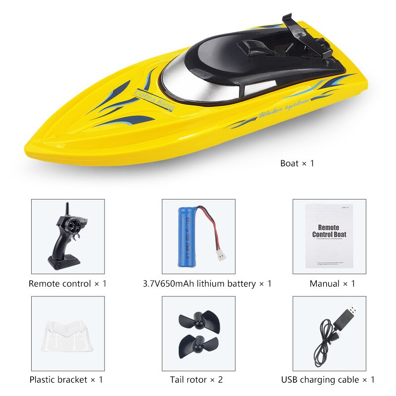 Barcos RC 2,4g Barco de Control remoto dura 20 minutos remo de alta velocidad verano agua niño doble capa impermeable modelo Avión de juguete: 03 Yellow