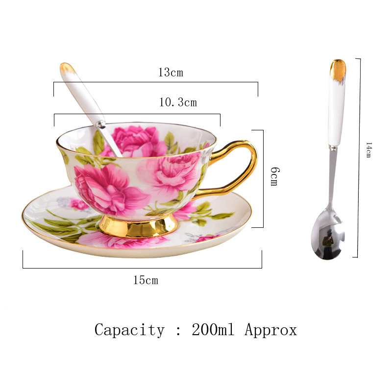 GLLead-tazas de café de cerámica con de flor rosa, juego de Taza de té y platillo de porcelana China, taza de porcelana de europea, bonito