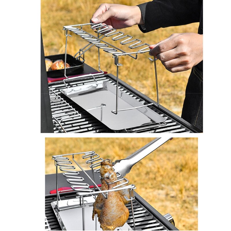 Portable Folding Camping 12 Slots Chicken Drumstick Barbecue Plate Stainless