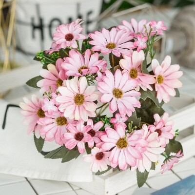 Silke holland krysantemum rosa konstgjord blomma bukett plast tillbehör hem vardagsrum bröllop diy bord de: 9