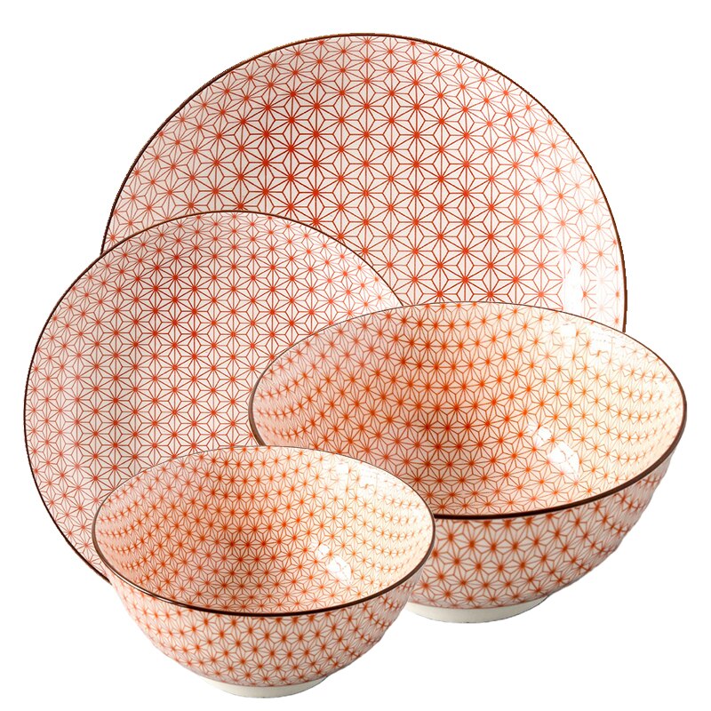 Assiette en céramique bol ensemble 4 pièces/Combo sous-glaçure forme ronde porcelaine vaisselle Support four lave-vaisselle CZY1017-4S: 13