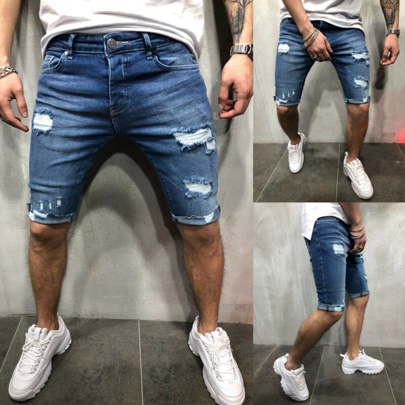 Goocheer Mannen Korte Ripped Jeans Mode Toevallige Retro Elastische Denim Shorts Mannelijke Kleding Plus Size 3XL