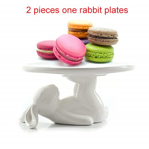 Plato para torta de porcelana cerámica blanca, soporte para pies de conejo, decoraciones creativas para el hogar, adornos de cerámica, accesorios, bandeja para pasteles de té: 2 PCS one rabbit