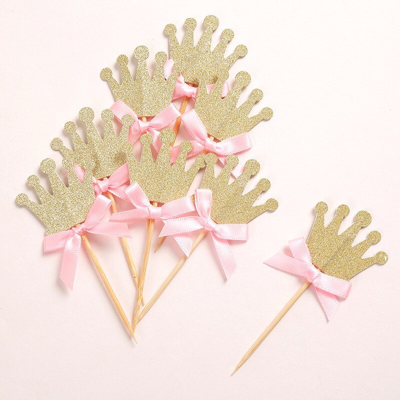 12 st rosa prinsesskrona cupcake toppers barn tårta topper festtillbehör grattis på födelsedagen bröllopsfest dekoration tillbehör: 12 st guld