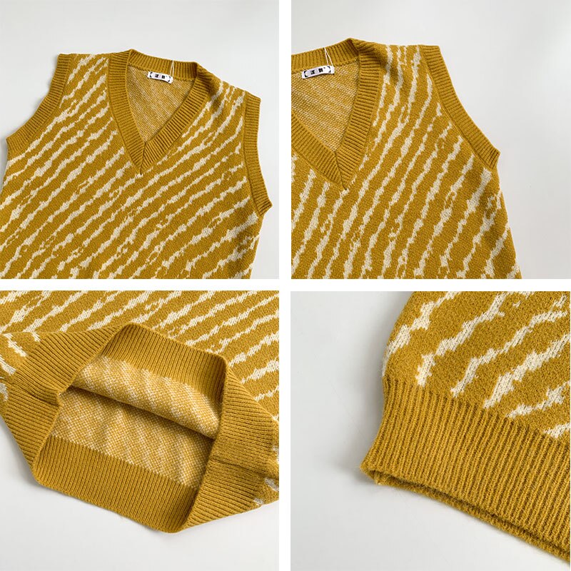 Impressão da zebra do vintage camisola de malha colete feminino faculdade meninas moda sem mangas com decote em v casual regata 2020 outono novo design