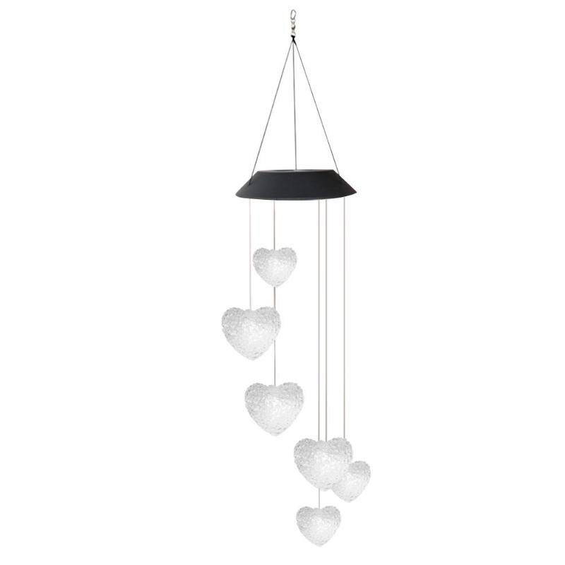 LED Solar Wind Chimes Light 6LED Colorful Love Heart Wind Chime Lamp Solar Powered Garden Hanging Lamp
