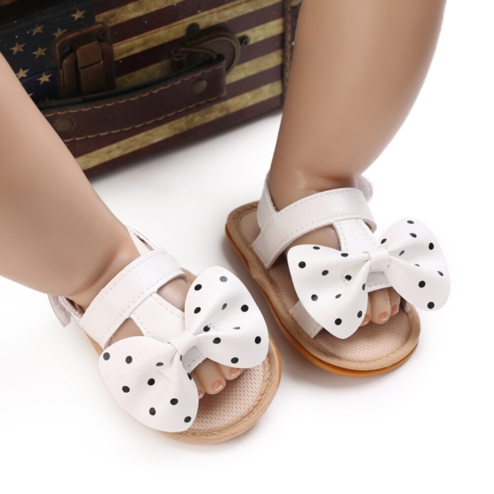 Zomer Baby Baby Meisjes T-Strap Sandalen Casual Strik Dot Strand Schoenen Anti-Slip Pu Lederen Prewalker Eerste wandelschoenen 0-18M
