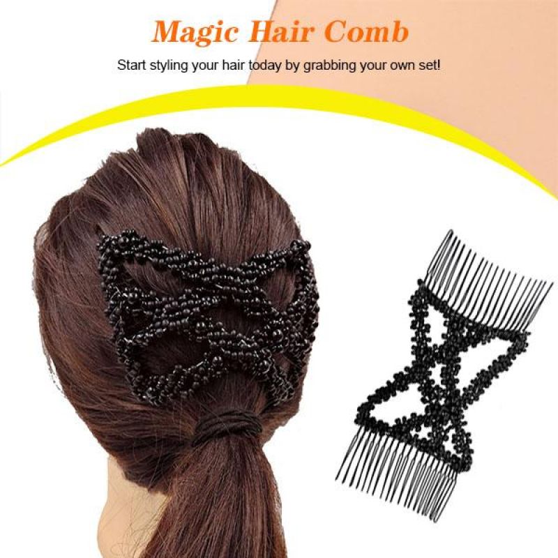 Easy Fix Magic Hair Comb Elastic Hairpin Stretch Hair Comb Sales Beaded Hair Magic Comb Clip Beads Pin Ladies Hair Comb