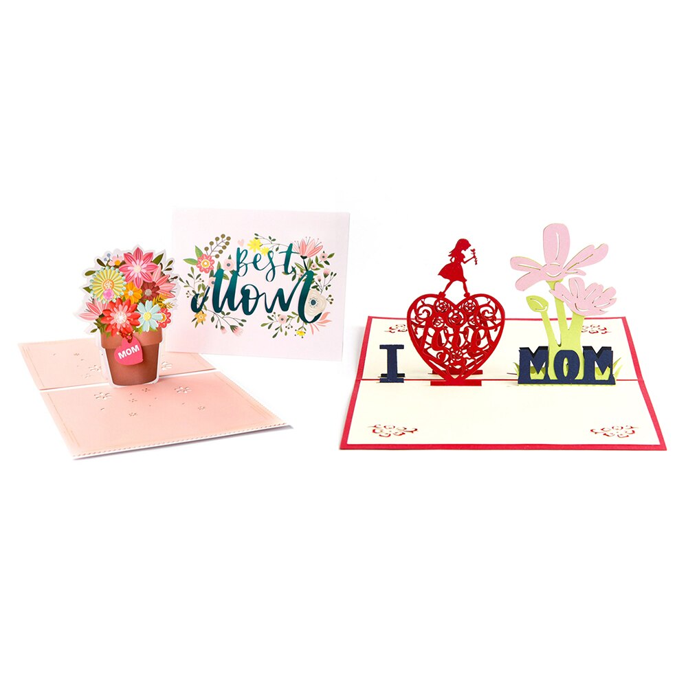 3D Mothers Day Cards Heart Flowers Bouquet Greeting Cards Wedding Anniversary with Envelope Birthday Card For Mom