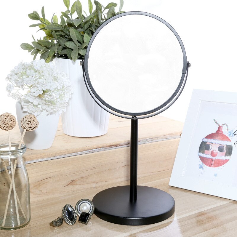 HD Round Double-sided 360 Degree Rotating Makeup Mirror 2X Magnification Portable Desktop Metal Vanity Mirror Make Up Tool