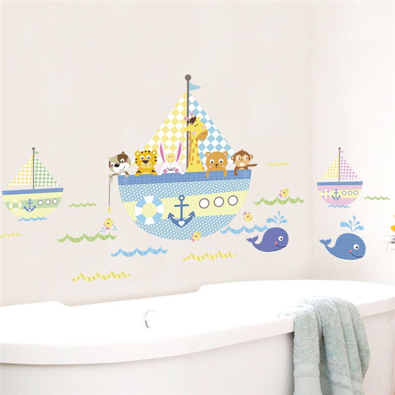 Underwater Ocean Fish Shark Boat Animals Wall Stickers For Kids Rooms Window Bathroom bedroom kitchen Wall Decals Tiger Mural