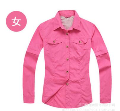 Kvinder udendørs sport hurtigtørrende skjorte aftagelig kort langærmet t-shirt til camping vandreture fiskeri klatretøj: Hot pink / S