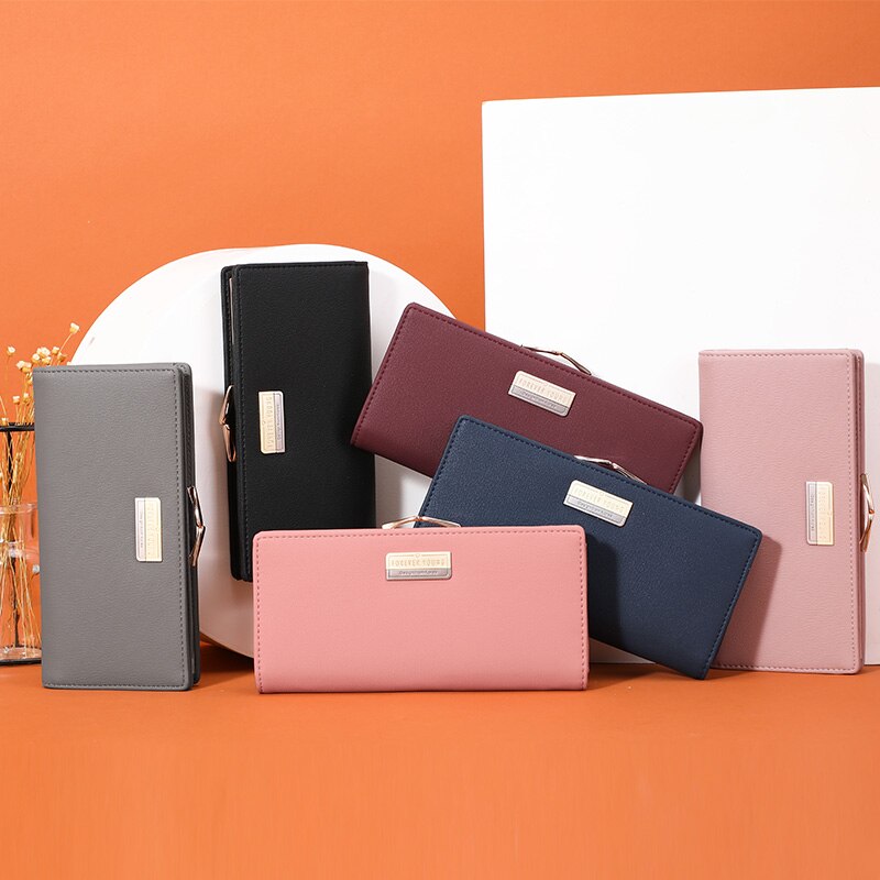 WEICHEN-billeteras de mano largas con Clip para mujer, Cartera de mano femenina con bolsillo para teléfono móvil, tarjetero de de , monedero