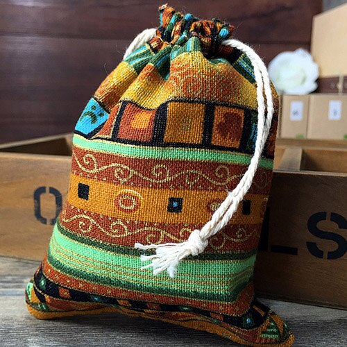 Ethnic Stripe Cotton Jewelry Pouch 8x10cm 9x12cm 10x15cm 13x17cm pack of 50 Wedding Birthday Party Candy Drawstring Bag: Yellow / 10x15cm