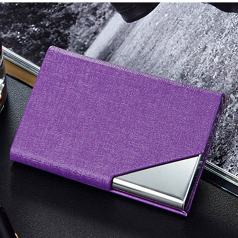 Business ID Credit Card Holder For Women Men Brand Metal Aluminum Card Case PU Leather Porte Carte Metal Card Box: Purple