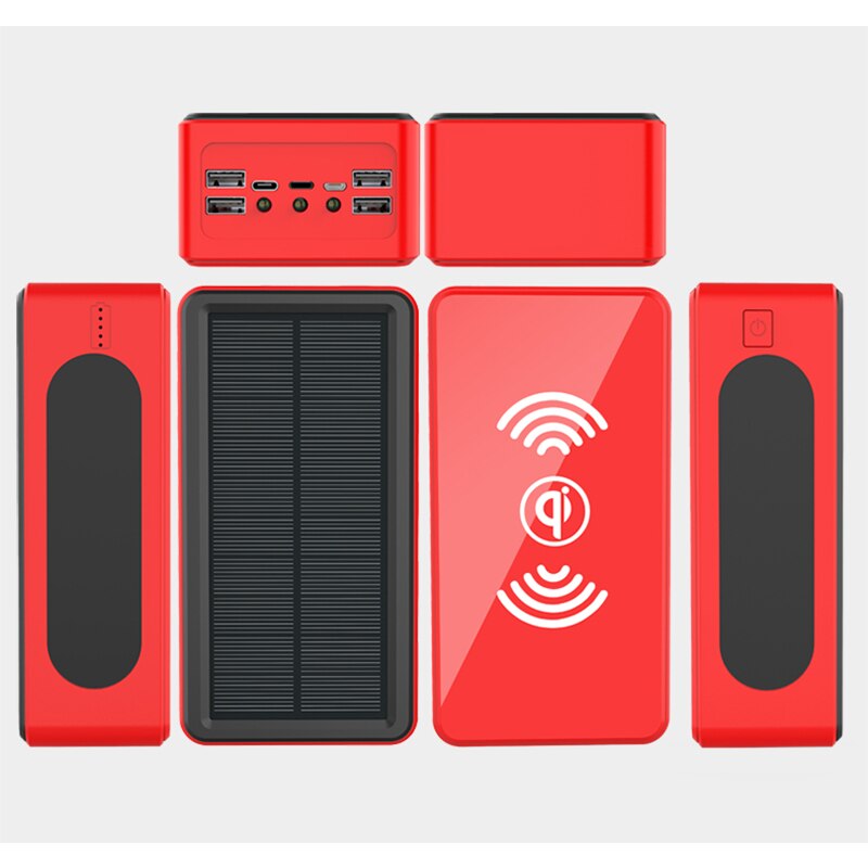 Solar Draadloze 99000Mah Qi Power Bank Snelle Chargin Grote Capaciteit Draagbare Outdoor Met 4USB Led Licht Voor Xiaomi Iphone samsun: Rood