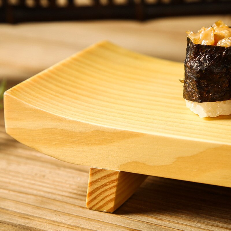 Wooden Sushi Station Japanese Style Rectangular Tray Restaurant Food Sashimi Seaweed Rice Roll Container Sushi Wood Serving Tray