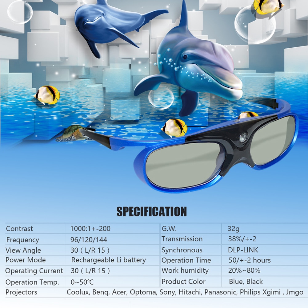 Gafas 3D DLP con obturador recargable, lentes con soporte de HZ para Xgimi Z3/Z4/Z6/H1/H2 Nut G1/P2 BenQ Acer y DLP LINK proyector, novedad de 144