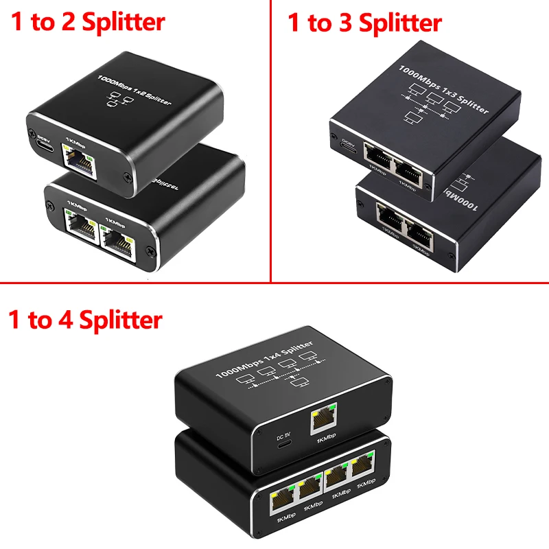 Gigabit 1000mbps rj45 divisor 1 a 2 3 4 adaptador ethernet lan conector interruptor de internet para pc portátil tv box roteador tv digital