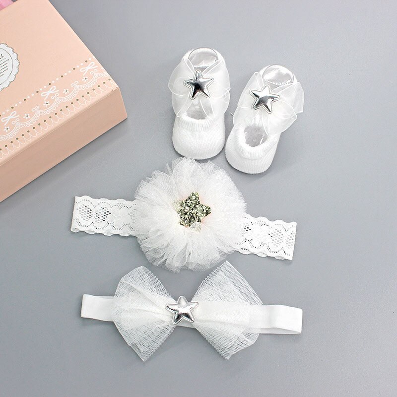 3 unids/set calcetines de bebé diademas de bebé chica pelo accesorios arco de encaje diadema de corona para bebés bebé ducha recién nacido: Style 2 G17 no box