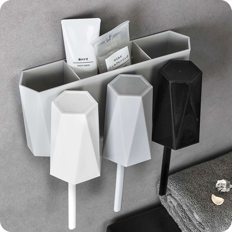 1 Set Wandmontage Tandenborstelhouder Met Borstel Cup Tandpasta Opbergrek Familie Pak Borstel &amp; Plastic Cup Badkamer accessoires